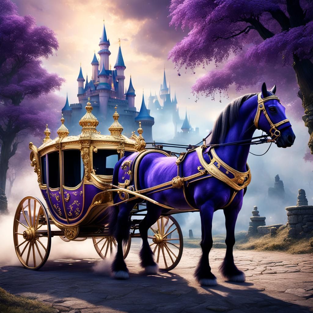 Golden Carriage with Glittery Horse, Fantasy Art