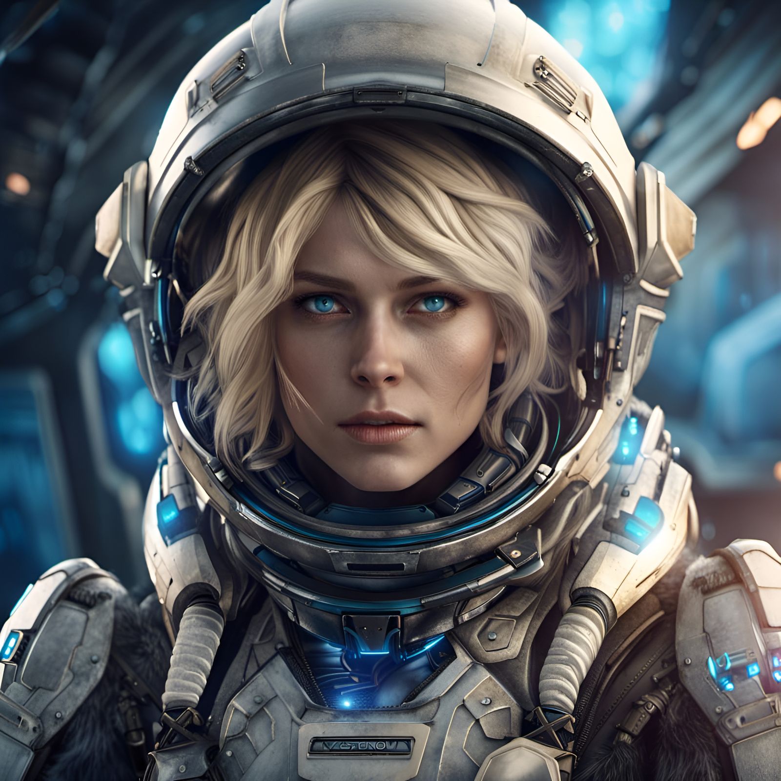 Android Astronaut Woman: Detailed Matte Painting