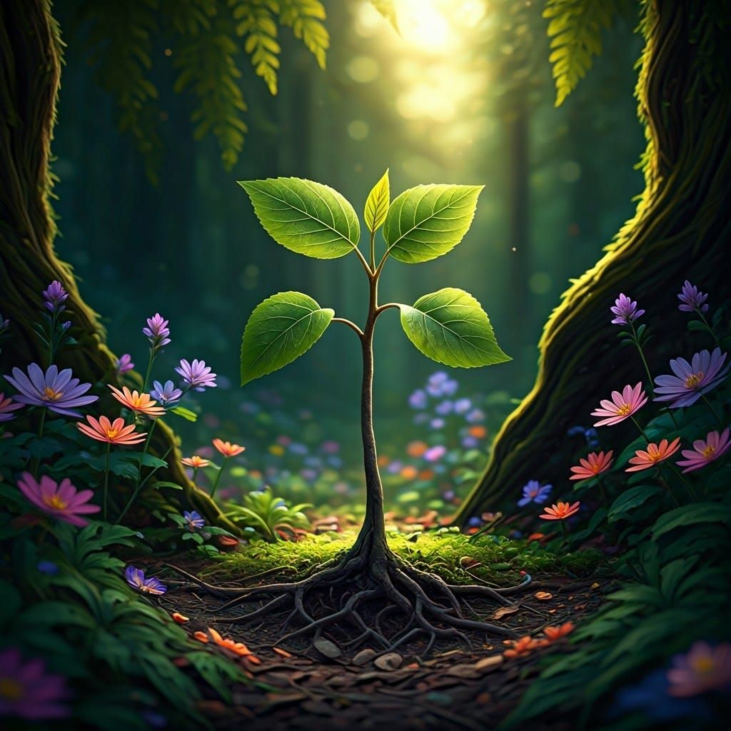 Enchanted Sapling in a Lush Forest Glade