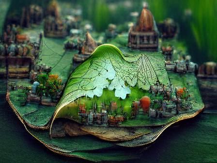 Miniature Fairy Kingdom on a Leaf in Hyperrealism