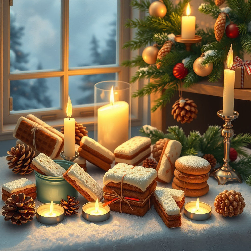 Warm Winter Scene with Biscuits and Candles