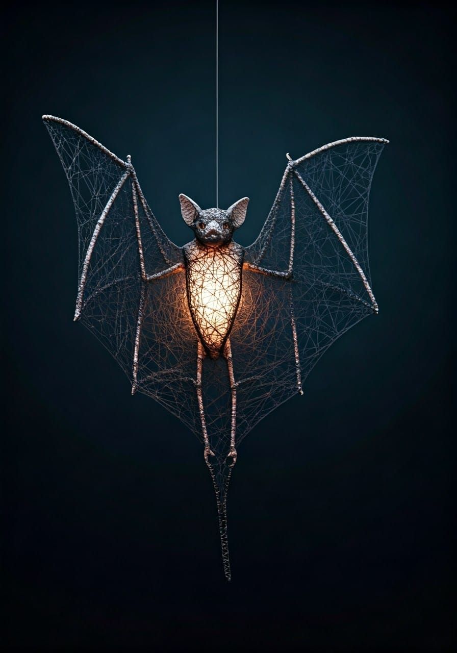 Intricate String Bat Sculpture in Atmospheric Style