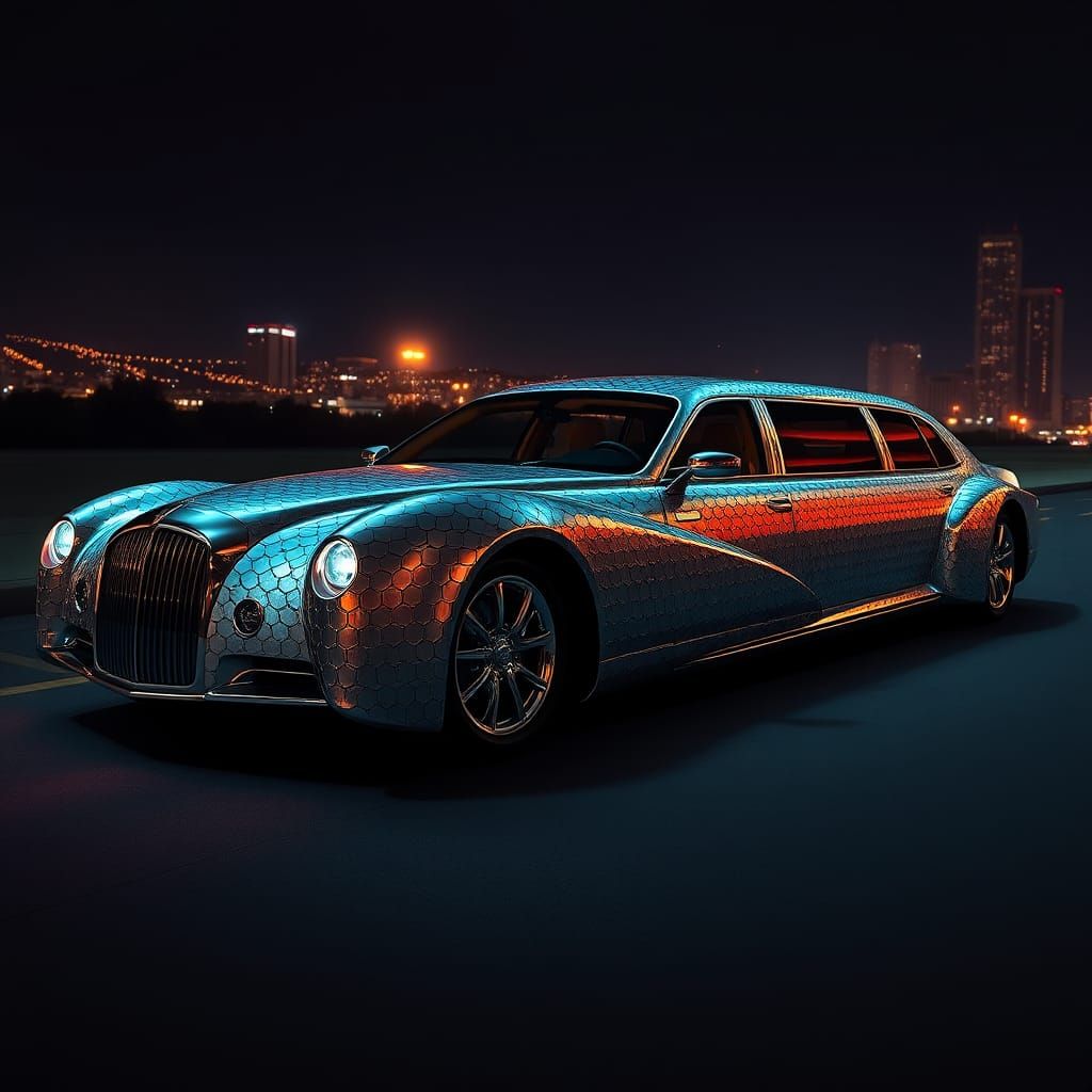 Futuristic Metallic Limousine in High-Tech Concept Art