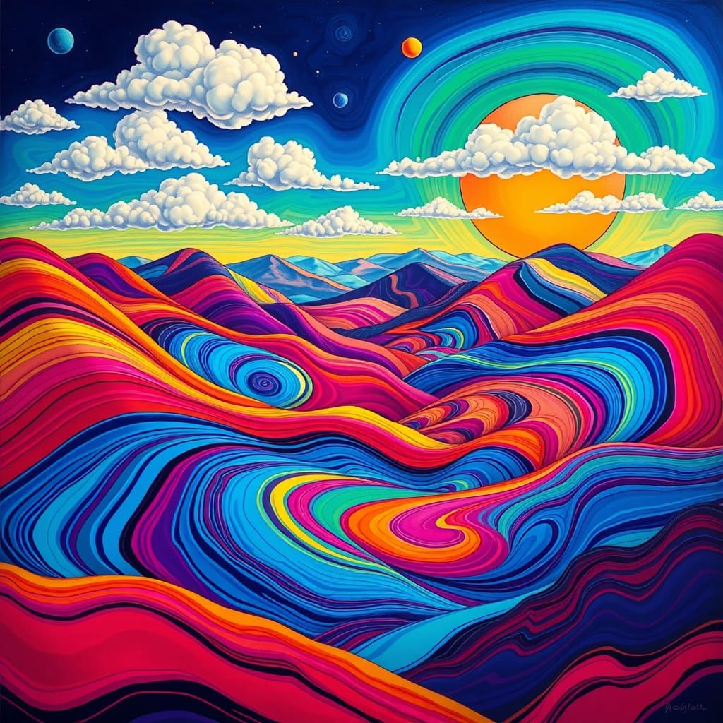 Psychedelic Abstract Hills and Valleys with Neon Gradients