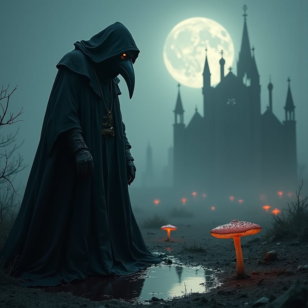 Plague Doctor in a Desolate Landscape