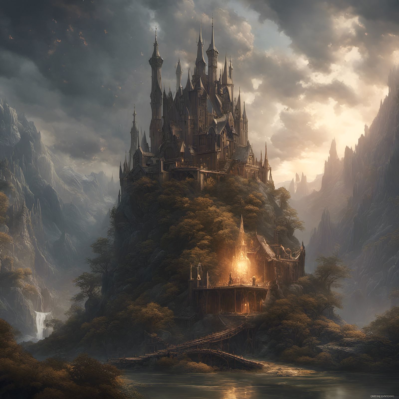 Dark Fantasy Landscape in Volumetric Lighting