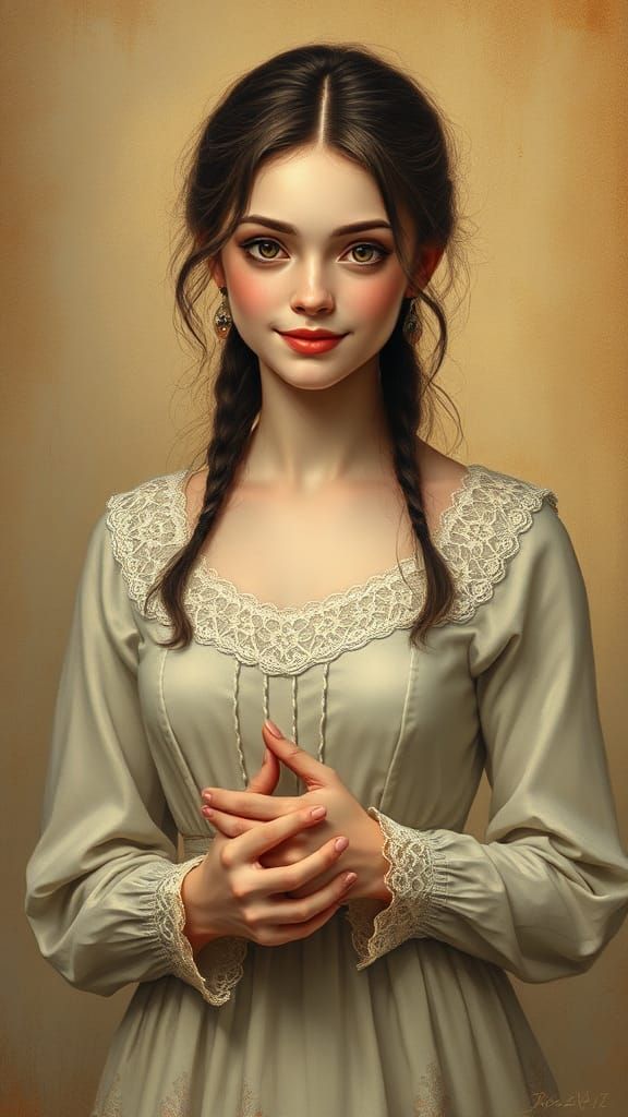 Mysterious Woman Portrait in Classic Painting Style