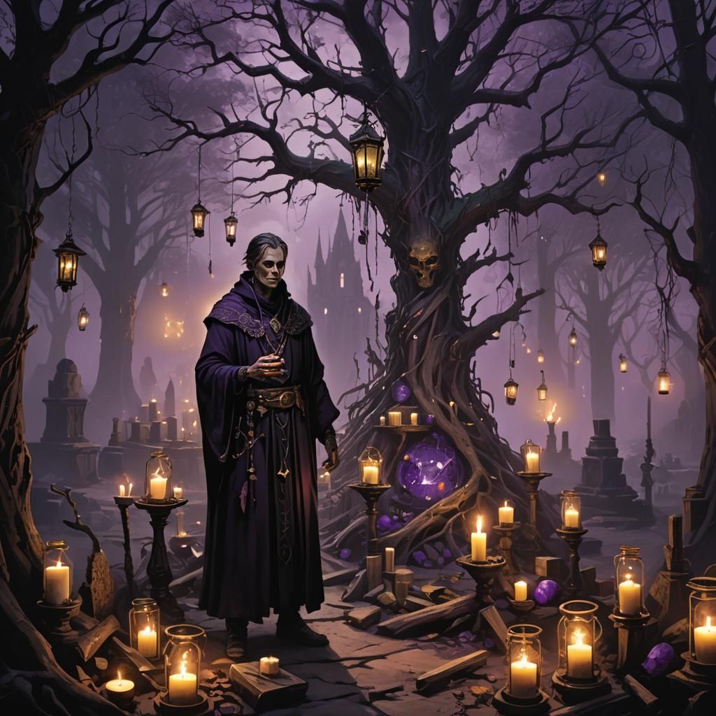 Necromancer in Unholy Domain: Dark Fantasy Art