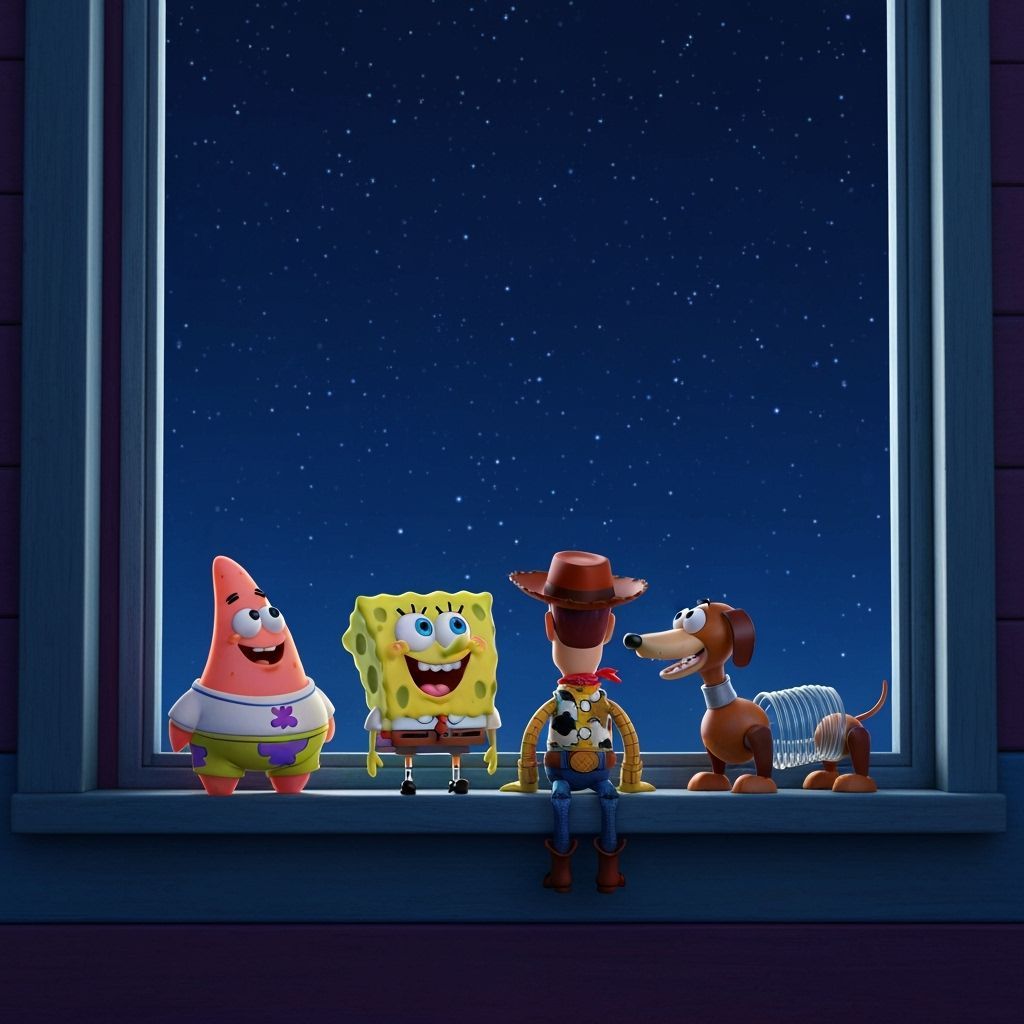 Spongebob, Patrick, Woody Stargazing: 3D Animated Style