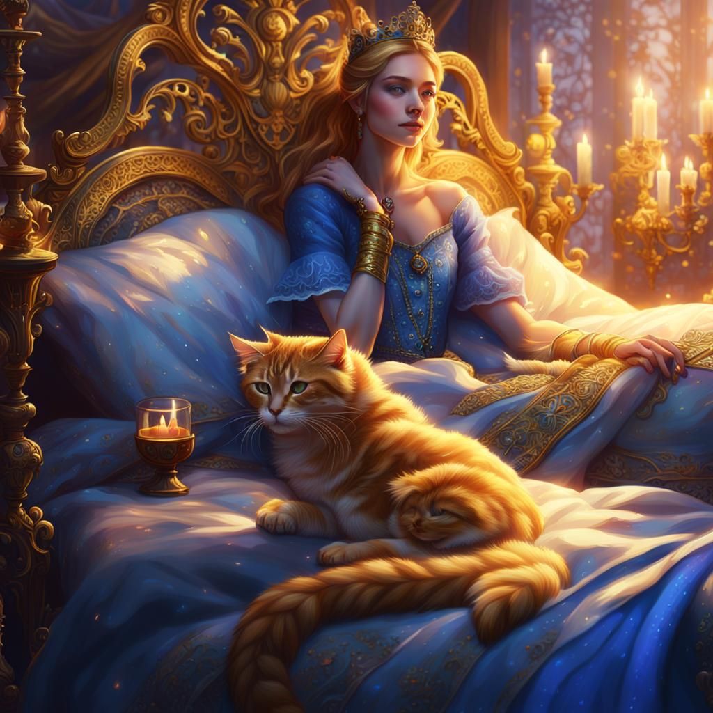 Fantasy Princess with Cat: Detailed Matte Painting