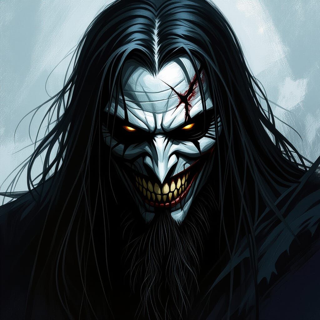 Dark Fantasy Death Character Portrait with Sinister Grin