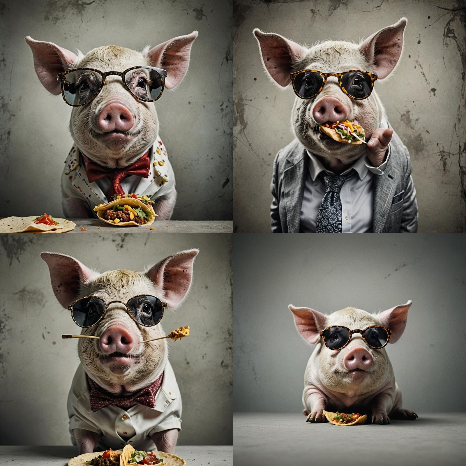 Pig with Sunglasses Eats Taco: Portrait
