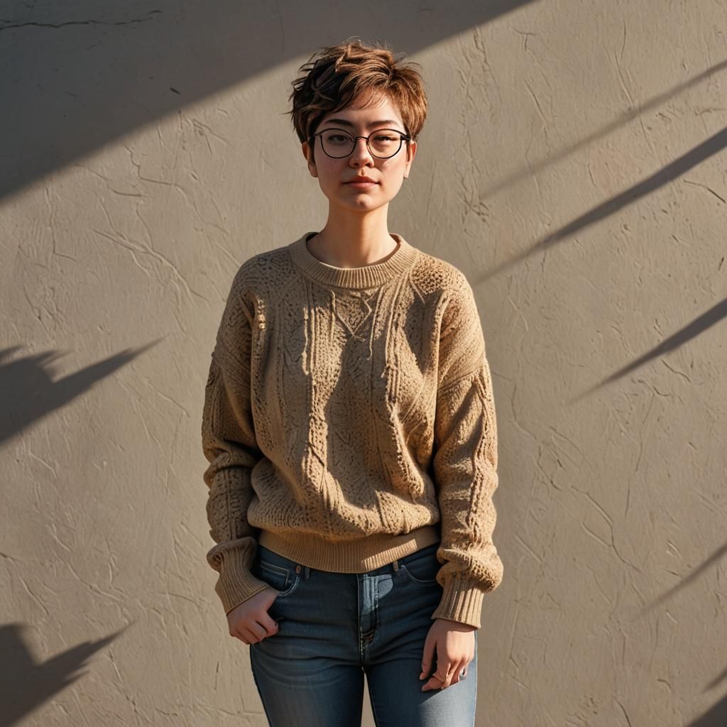 Hyperrealistic Portrait of Girl with Pixie Hair