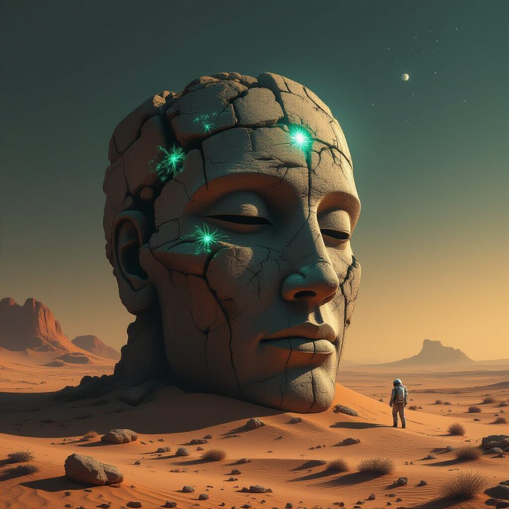 Alien Desert Stone Head with Eerie Glow