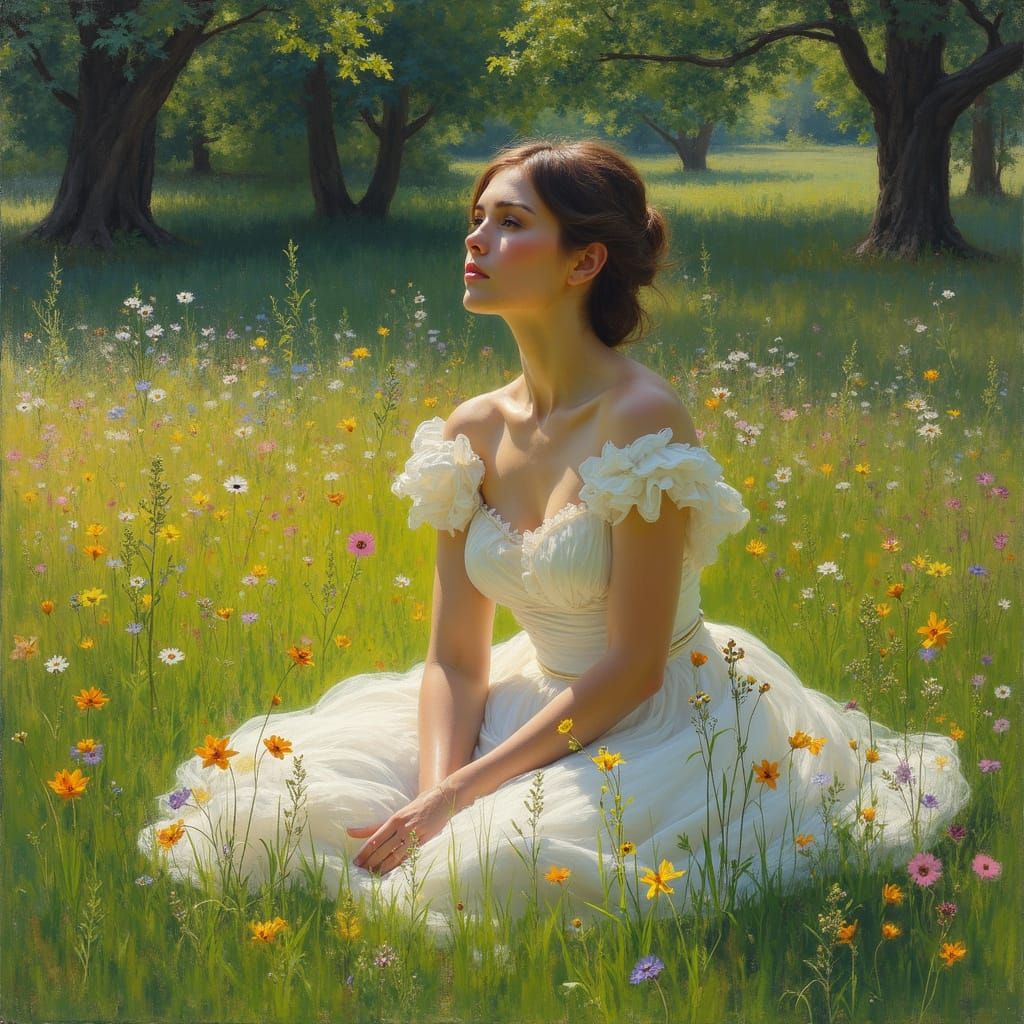 Elegant Lady in a Lush Garden Scene