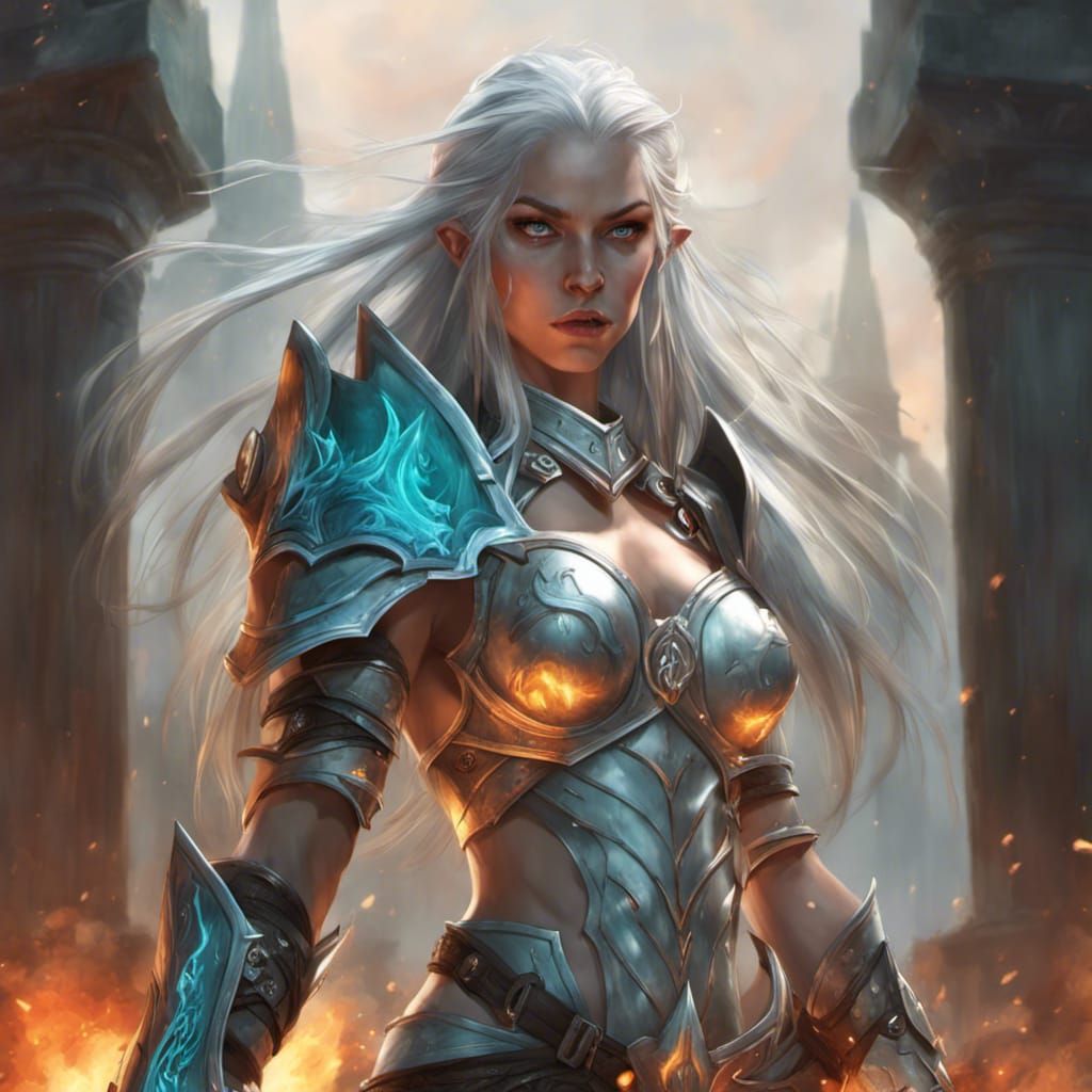 Furious Elf Blood Goddess in Burning Graveyard