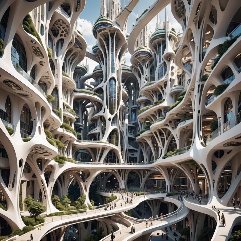 Futuristic City Inspired by Gaudi: Organic High-Tech Archite...