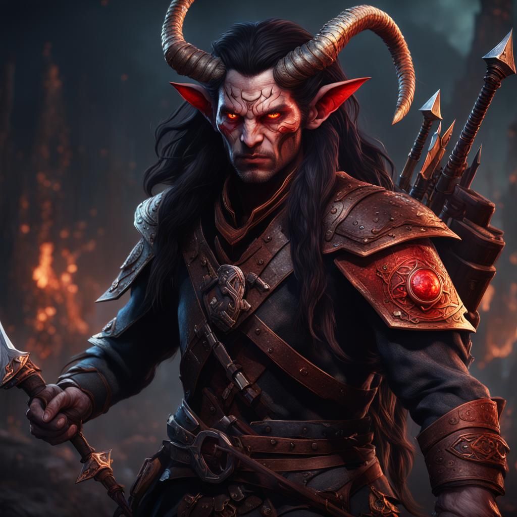 Tiefling Ranger with Bow: Fantasy Concept Art