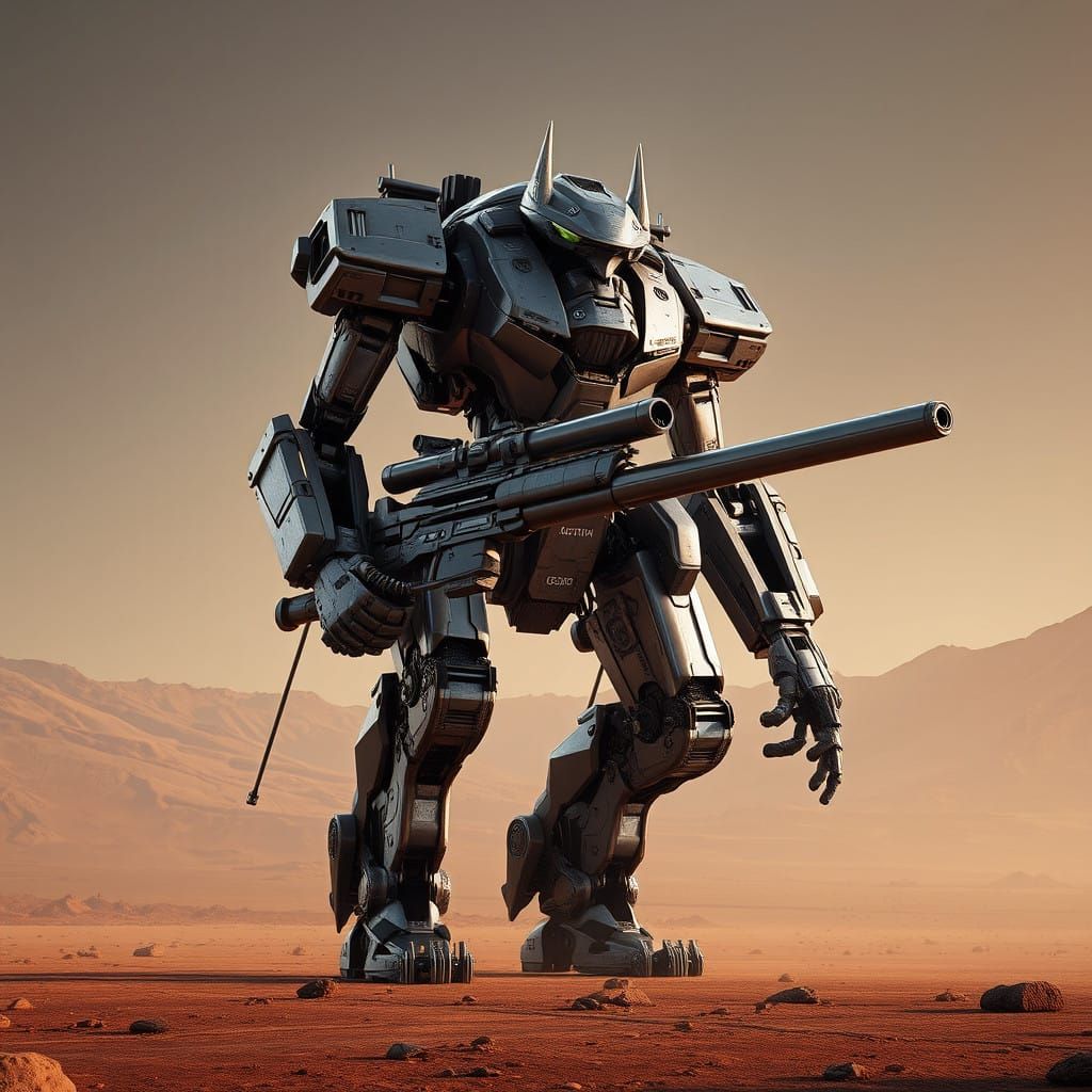 Futuristic Mech Robot Battles in Empty Space, Cyberpunk Styl...