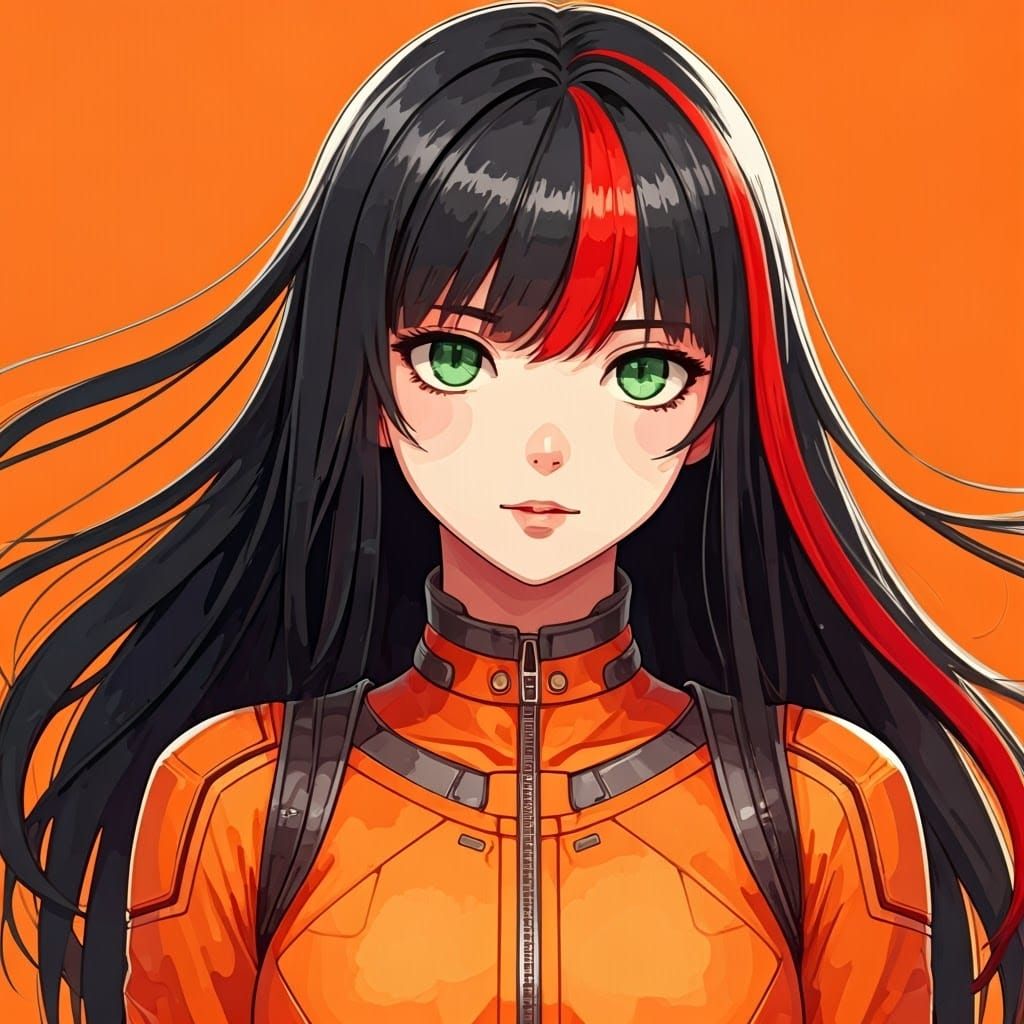 Youthful Anime Girl in Vibrant Orange Jumpsuit