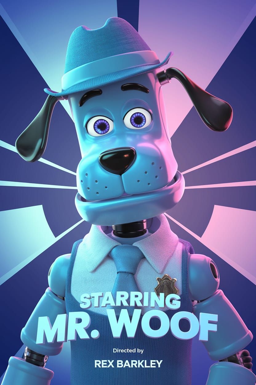 Robotic Dog Detective Movie Poster in Pixar Style