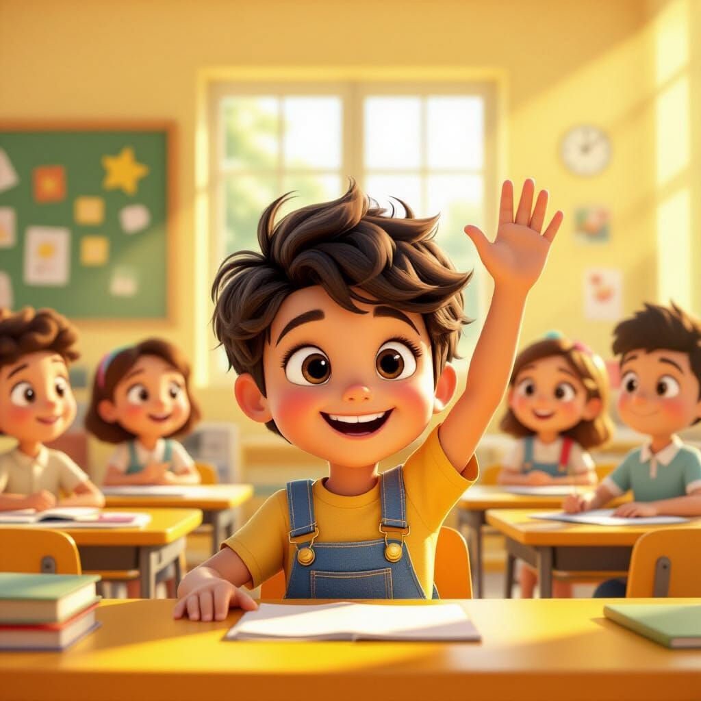 Cheerful Classroom Scene in Pixar Style