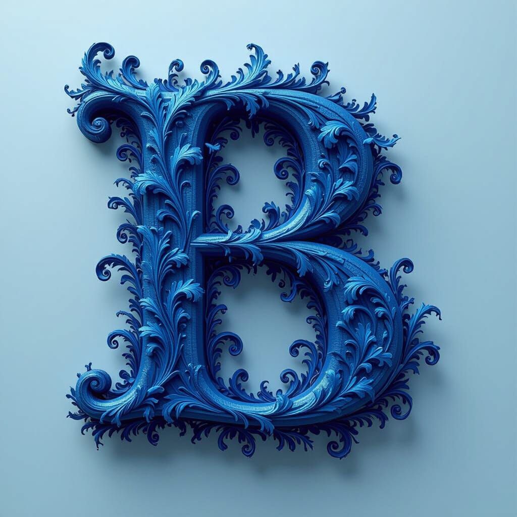 Deep Blue Stylized Letter B with Fantastical Details
