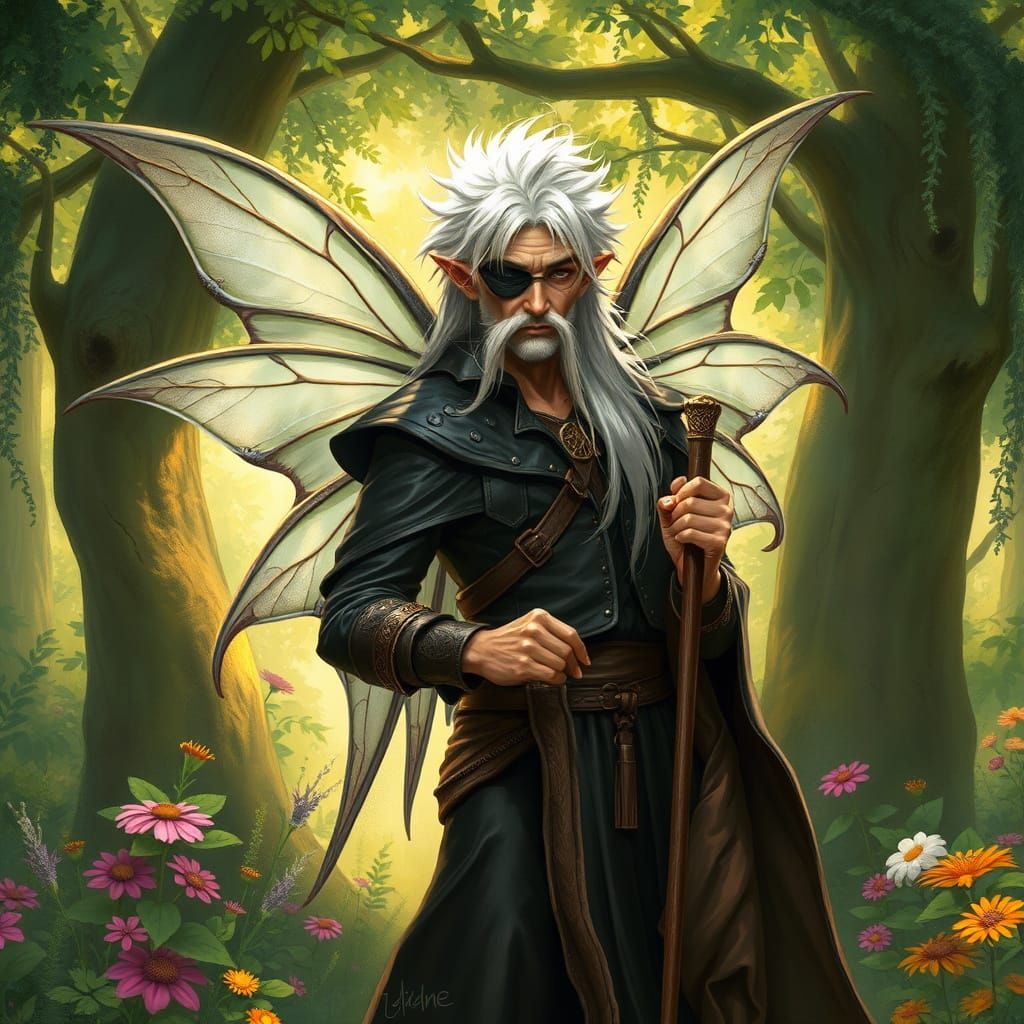 Elder Faery with Butterfly Wings in Fantasy Forest