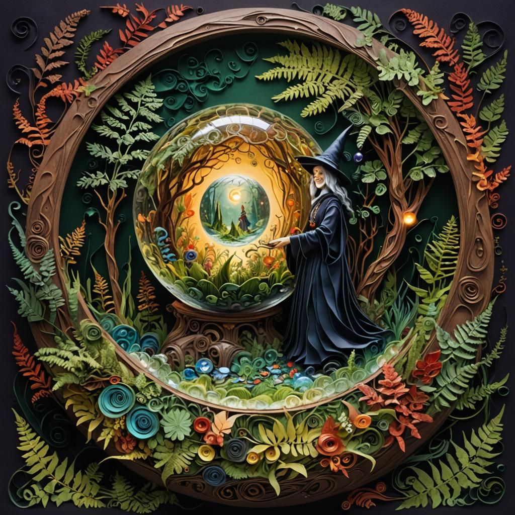 Witch in Crystal Ball with Quilling Effect