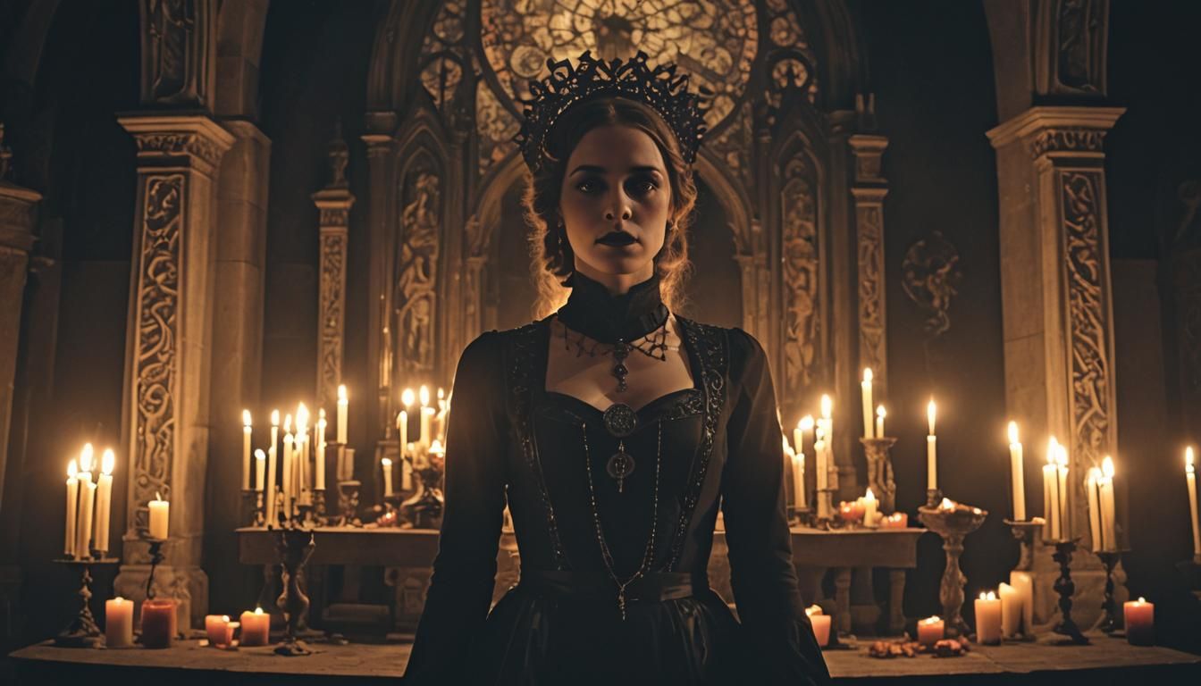 Gothic Chapel: Silent Movie Star in Moody Lighting