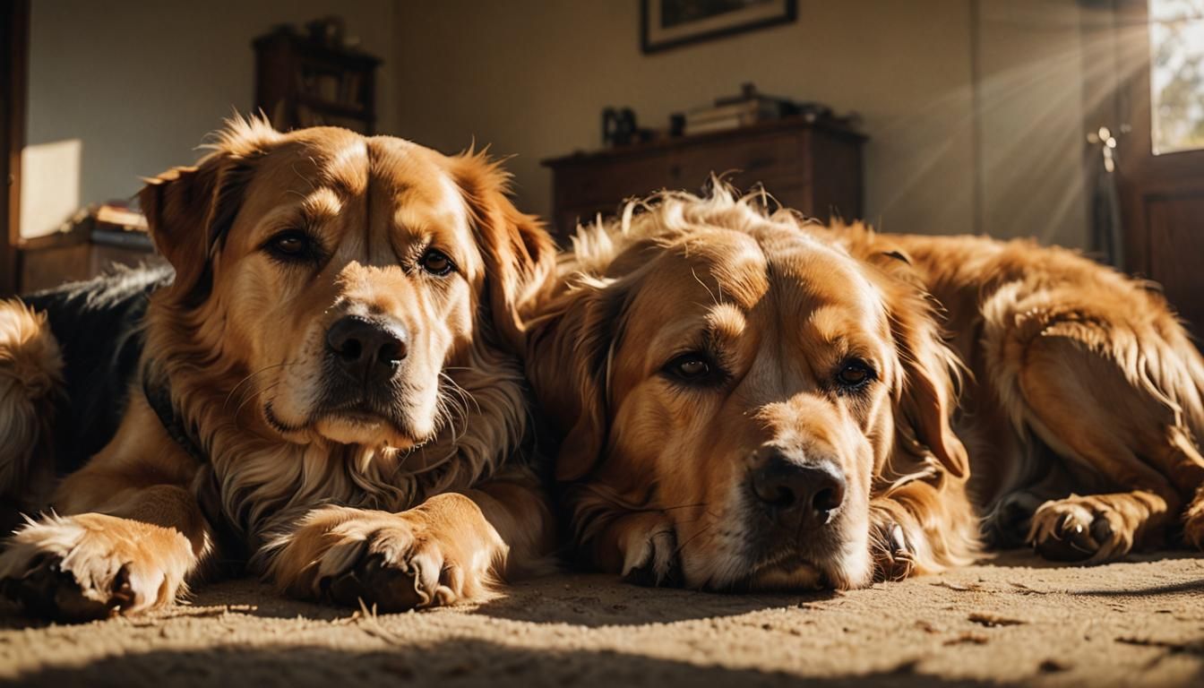 Dogs Sleeping Side-by-Side in Golden Light