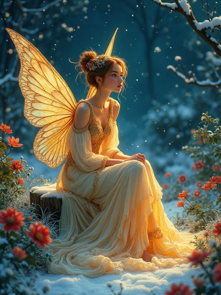 Ethereal Christmas Fairy in Whimsical Japanese Woodblock Sty...