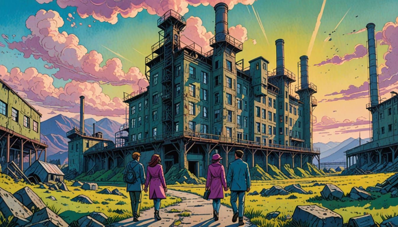 Exploring Abandoned Factory in Comic Book Style