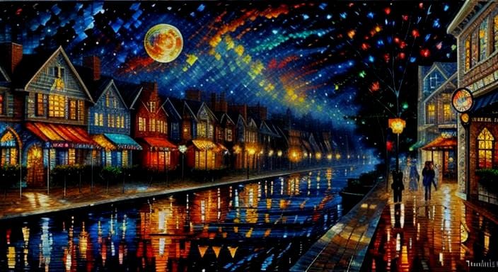 Magical Night Mosaic in Luminist Impressionist Style