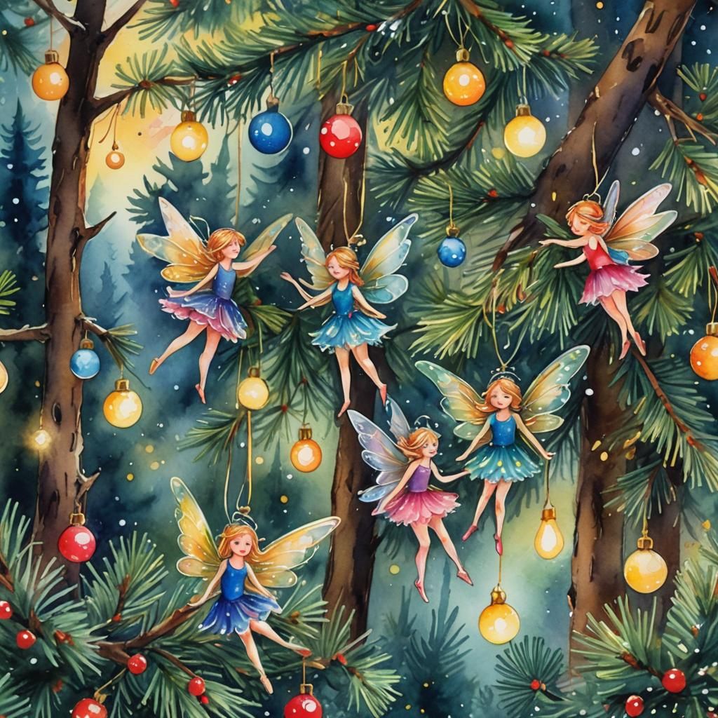 Whimsical Watercolor Fairies Adorn Christmas Tree