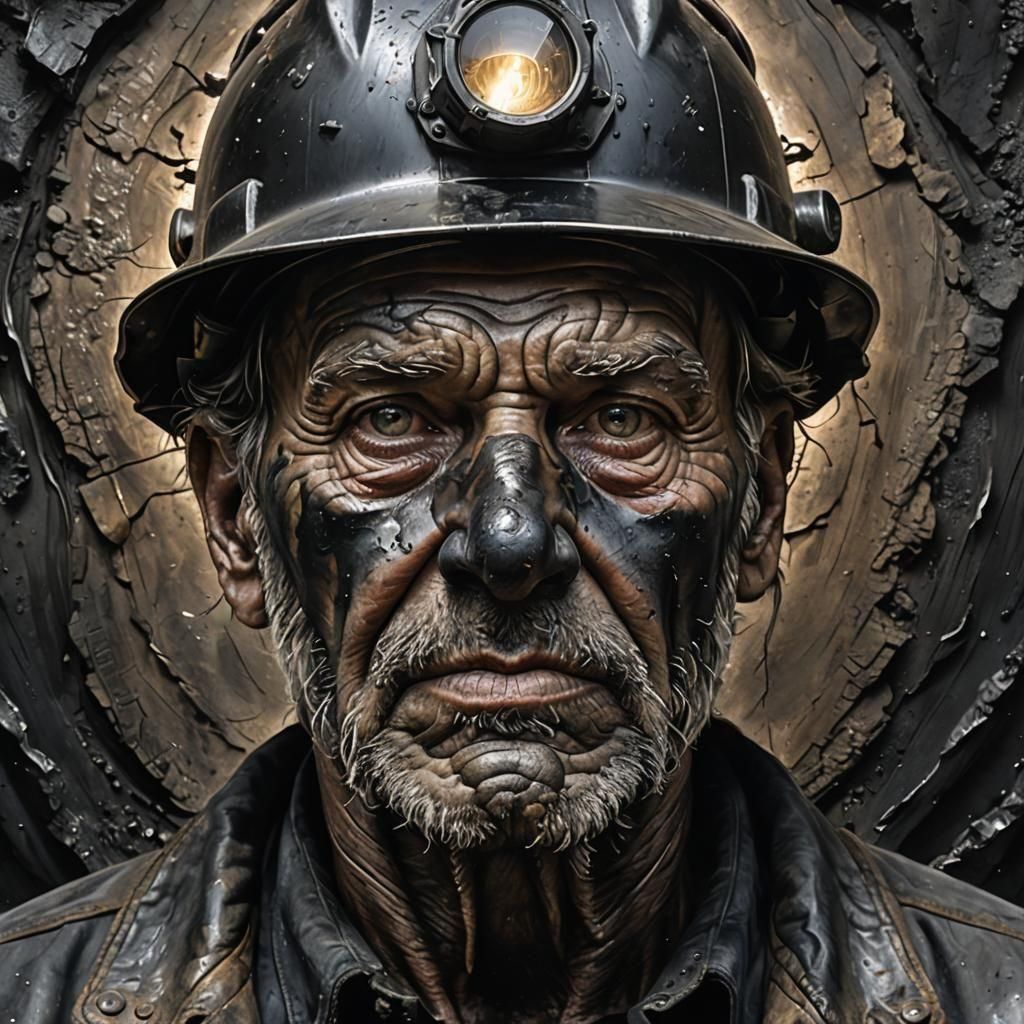 Detailed Portrait of Exhausted Coal Miner
