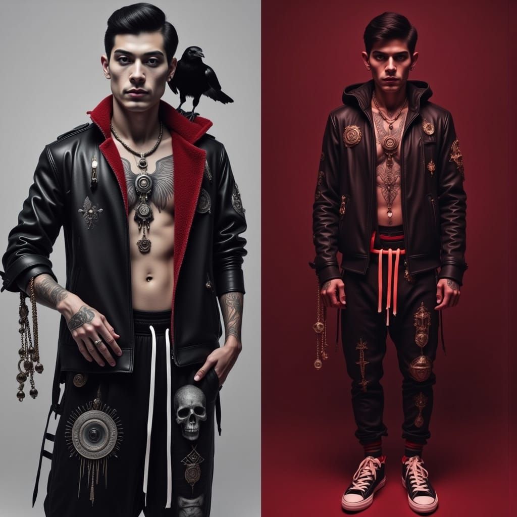 Mystic Football Scally Portrait with Raven, Gothic Style