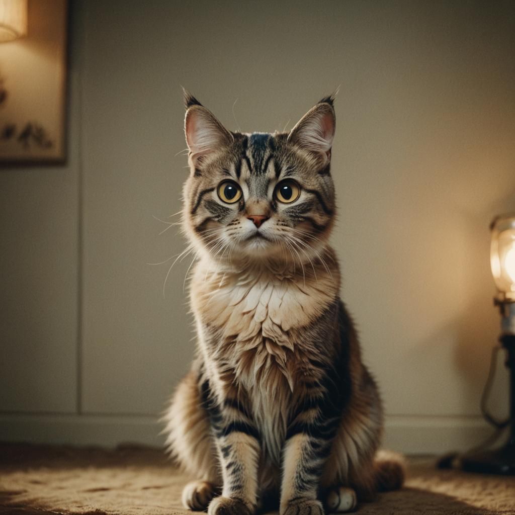 Square Cat with Big Eyes in Film Noir Style
