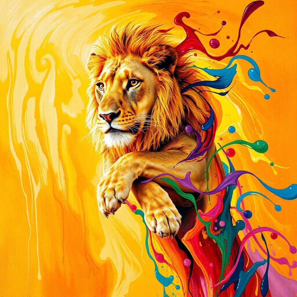 Majestic Lion Emerges in Vibrant, Expressive Style