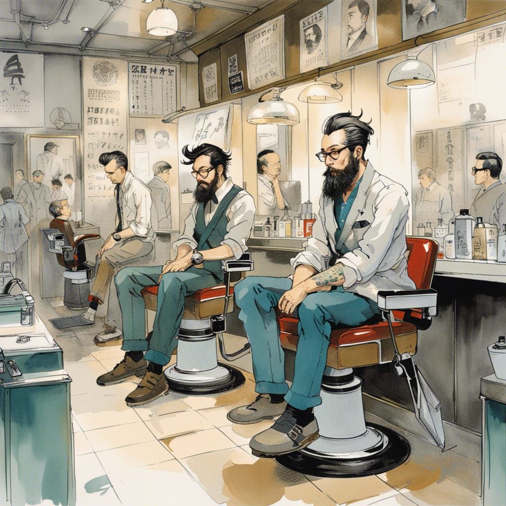 Hipsters at the Barber Shop, Painterly Style
