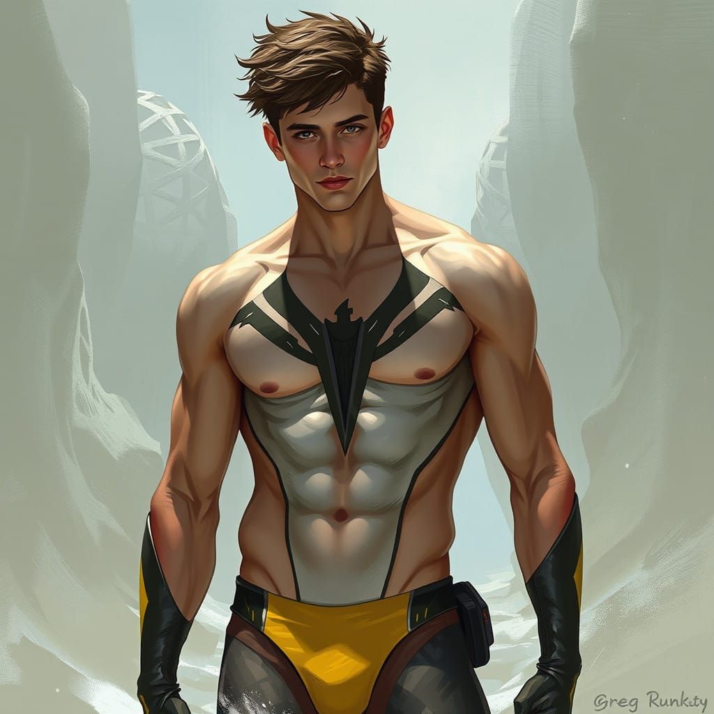 A 20 year old guy wearing a Men's Swimsuit based on Hawkgirl (Justice League)