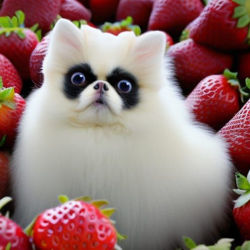 Fluffy Creatures on Strawberries with Enormous Eyes