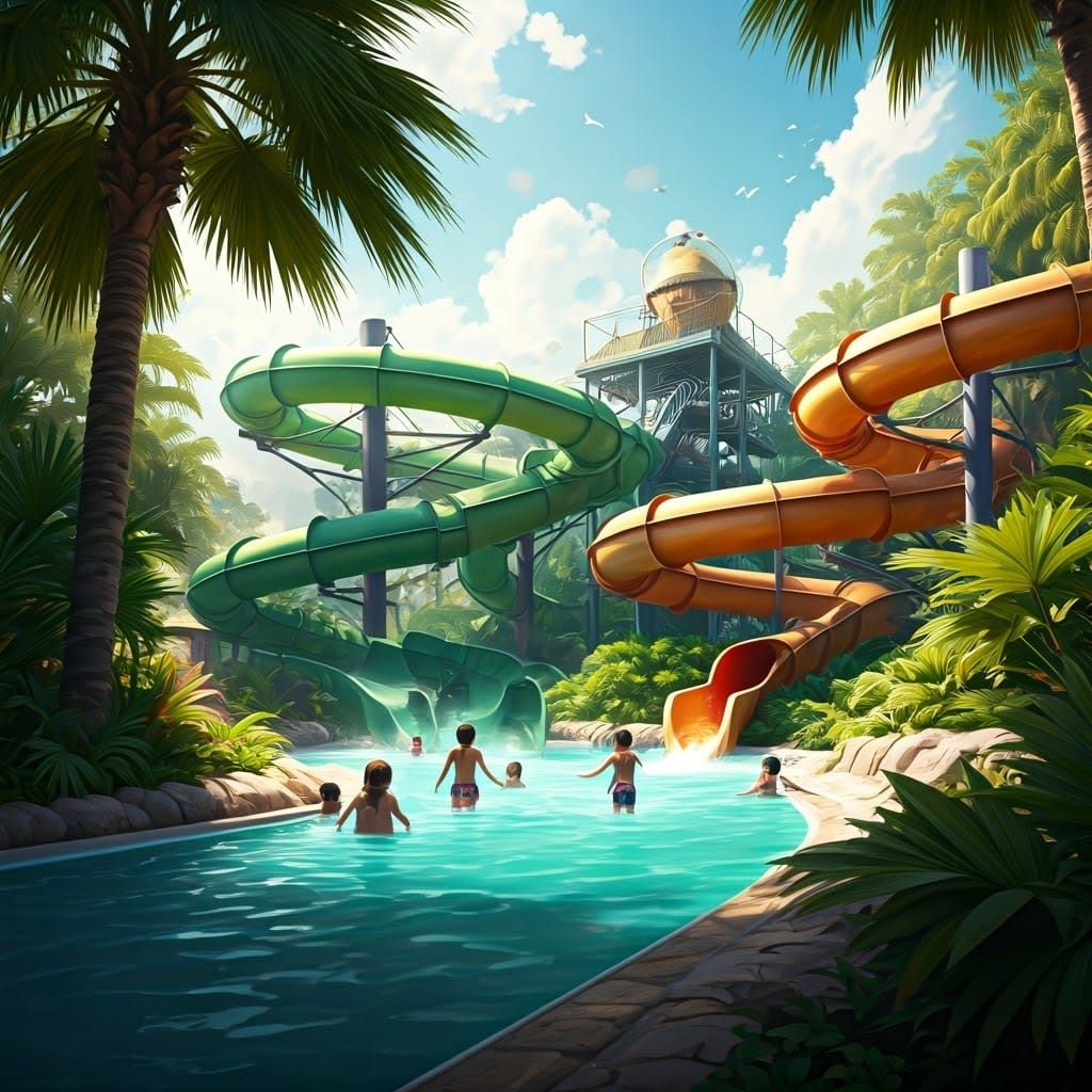 Vibrant Water Park Wonderland in Fantasy Concept Art Style