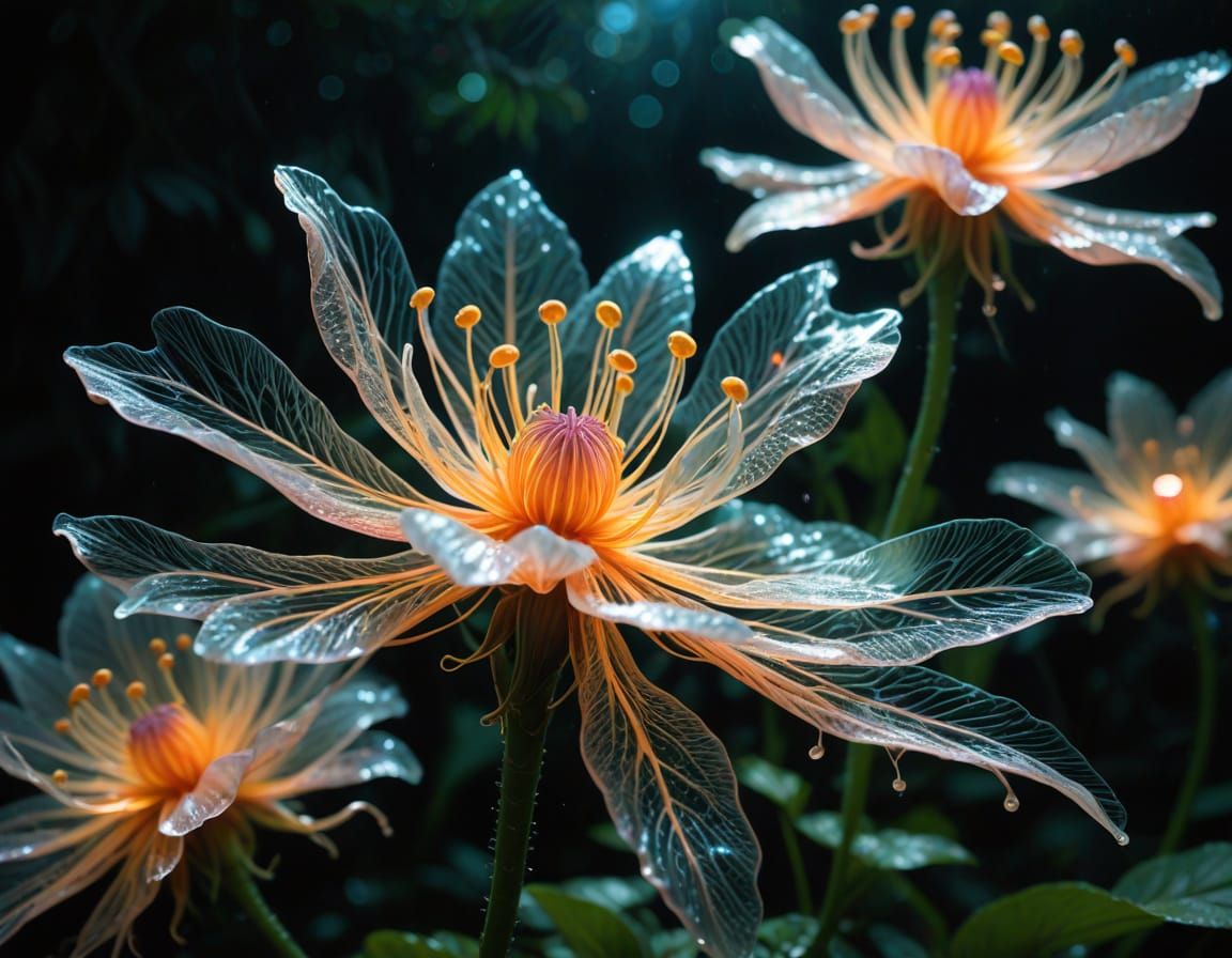 Alien Bioluminescent Flower of Glowing Filaments