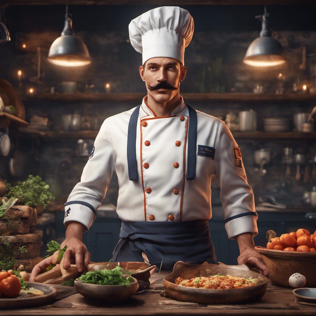 Young Navy Chef Portrait in Detailed Digital Painting Style