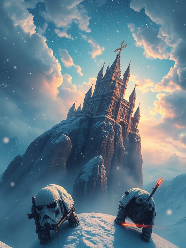 Ethereal Castle in a Snow-Enshrouded Hellish World