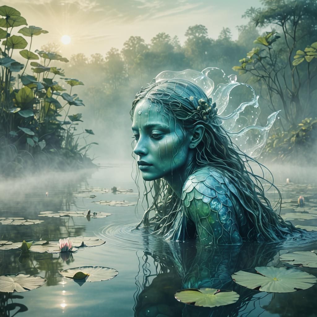 Water Nymph Portrait in Biomechanical Fusion Style