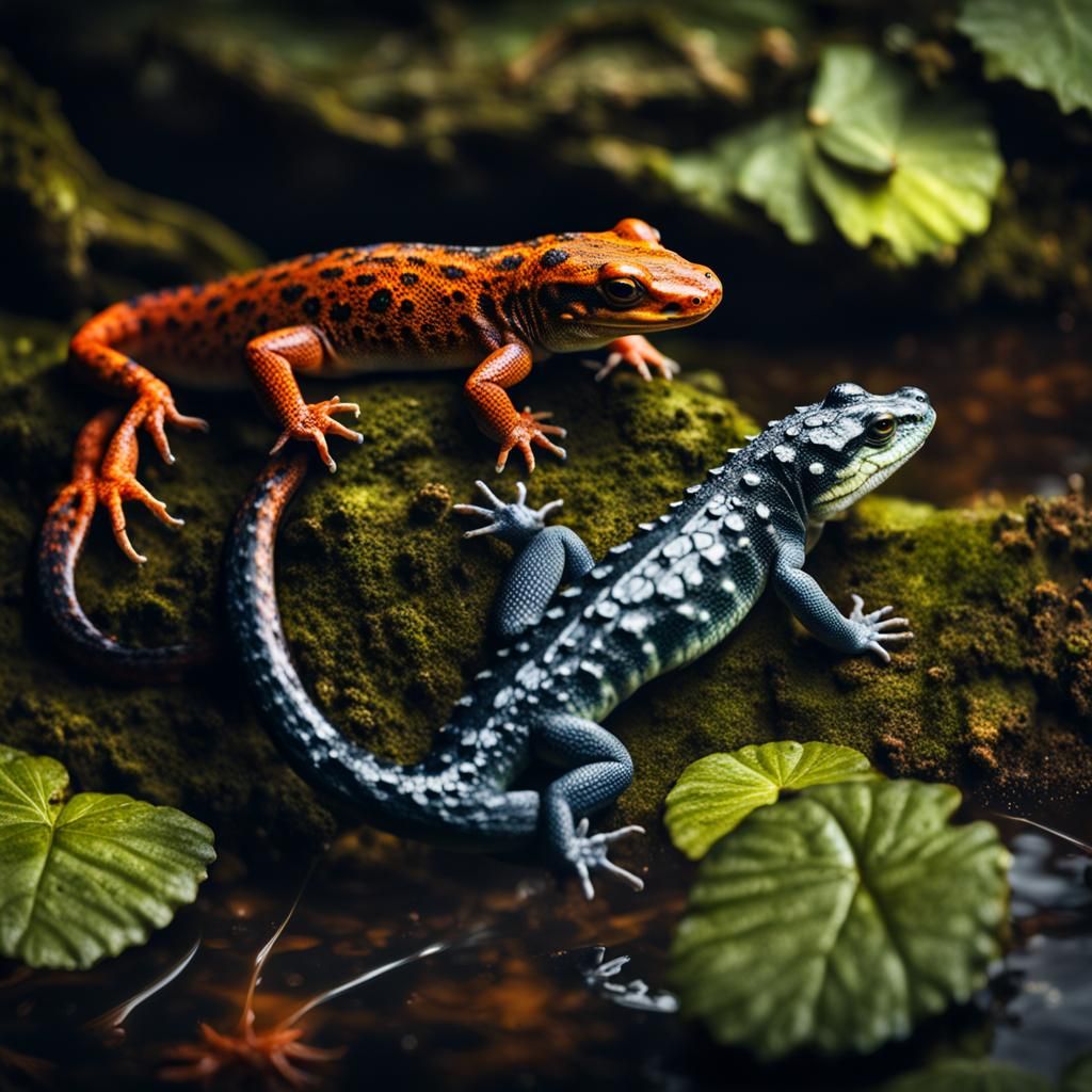 Hybrid Salamander Crocodile in Swamp, Hyperrealistic HDR