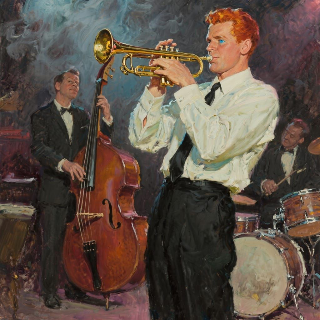 Retro Jazz Musician in Impressionistic Oil Painting