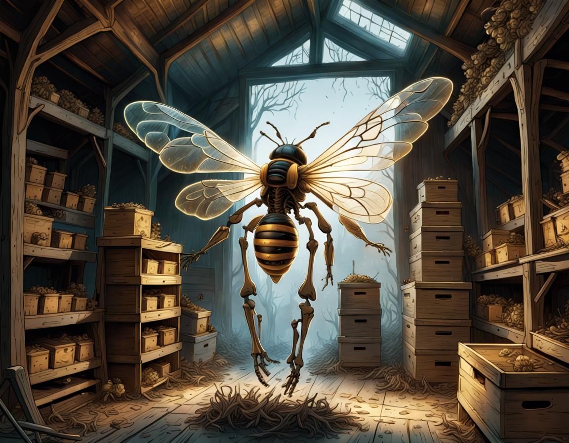Skeleton Transforms to Bee in Comic Book Art